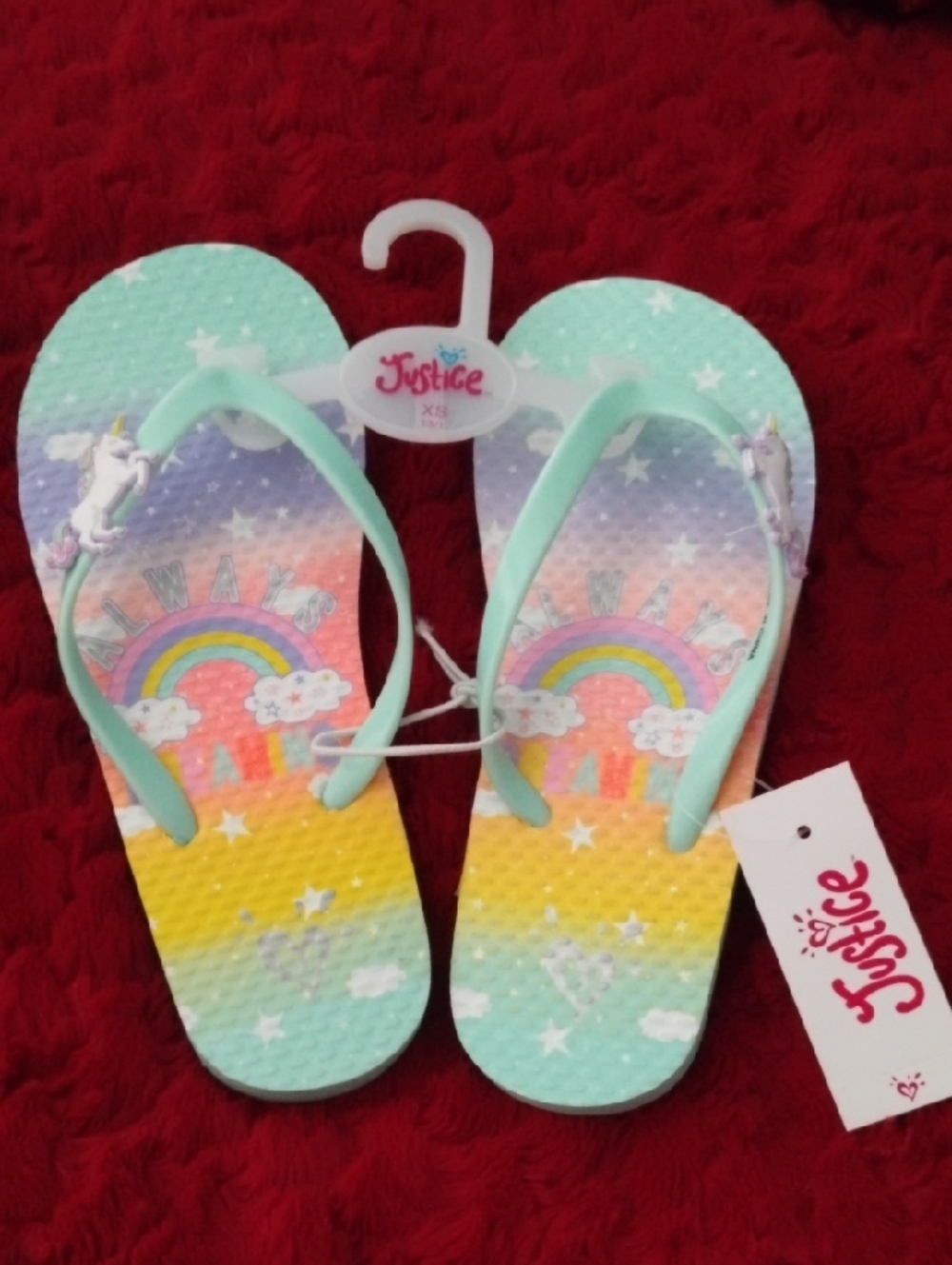 Justice Mint Rainbow Unicorn Flip Flops for Kids